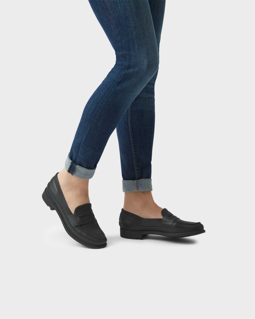 Hunter Women's Refined Slim Fit Penny Loafers Black,HIVL87209